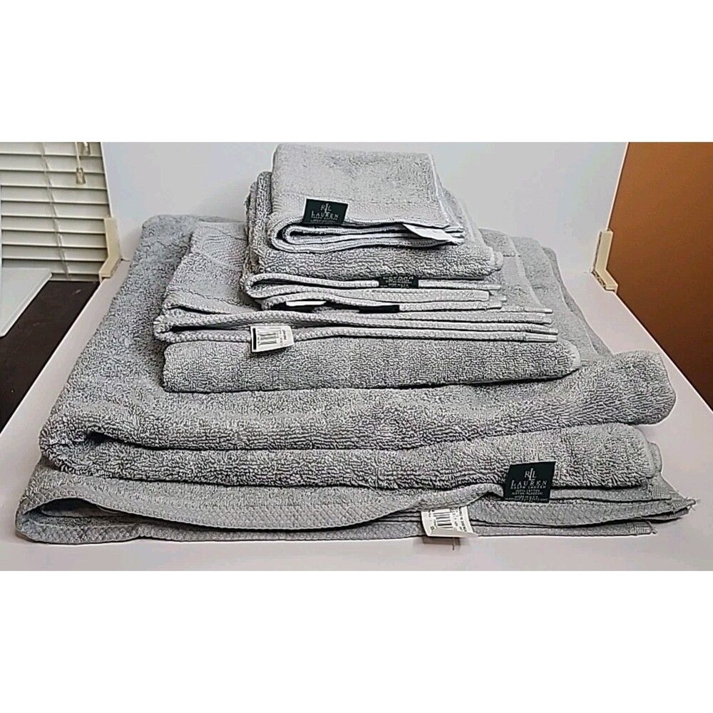 Lauren Ralph Lauren 4 Piece Towel Set Gray Bath Hand Wash NWT Antique Silver